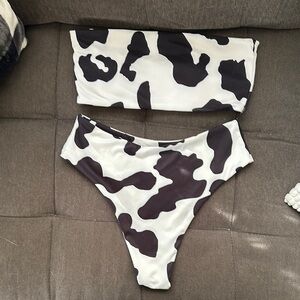 Black and White Cow Print Bikini Set